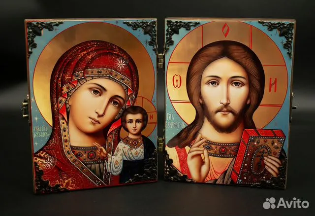 Складень деревянный. Венчальная пара Казанская Бог