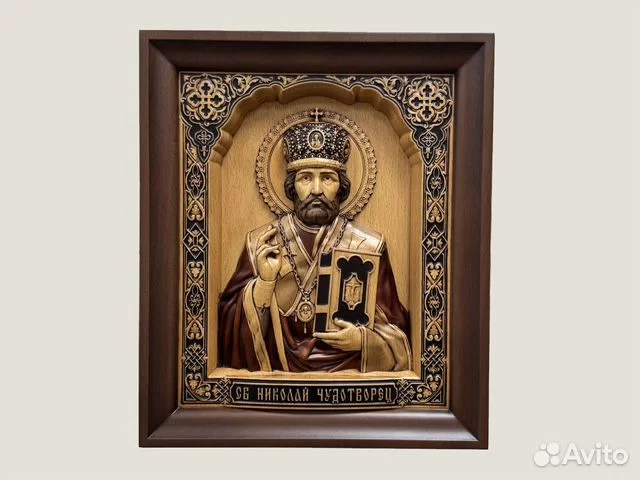 Святой Николай Чудотворец резная икона из бука