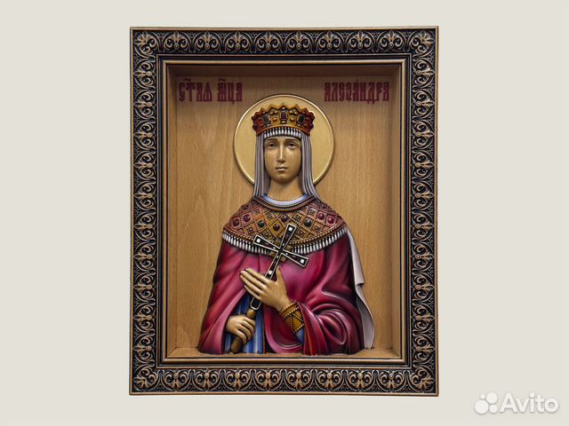 Икона резная из дерева Святая Александра