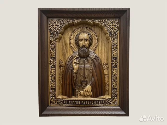 Святой Сергий Радонежский икона из ясеня