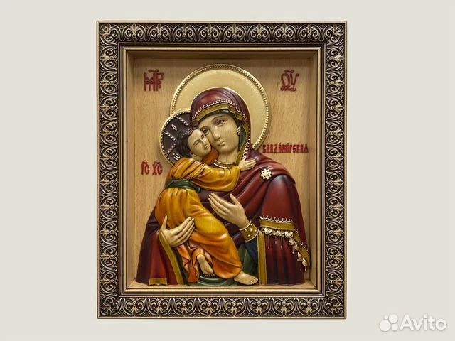 Владимирская икона Божией Матери резная из дерева