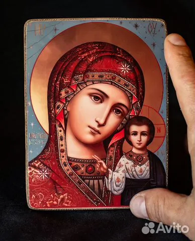 Казанская икона Божией матери. Дерево, 15*13