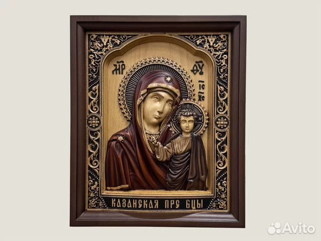 Икона резная из дерева Казанская Божия Матерь