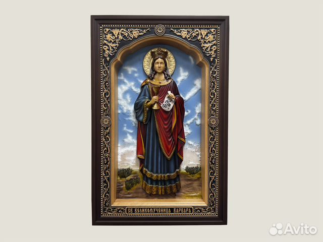 Святая Варвара резная икона из дерева