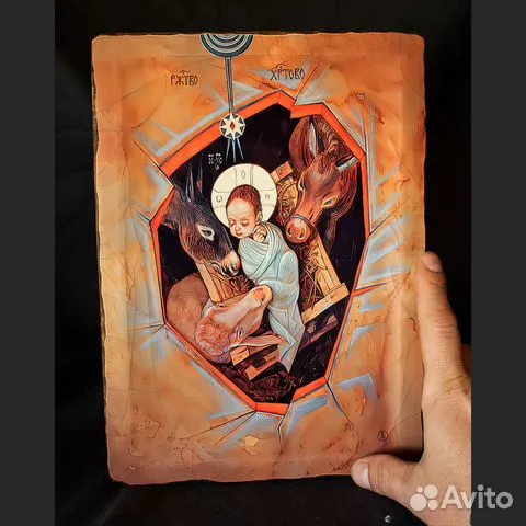 Икона деревянная "Рождество Христово"
