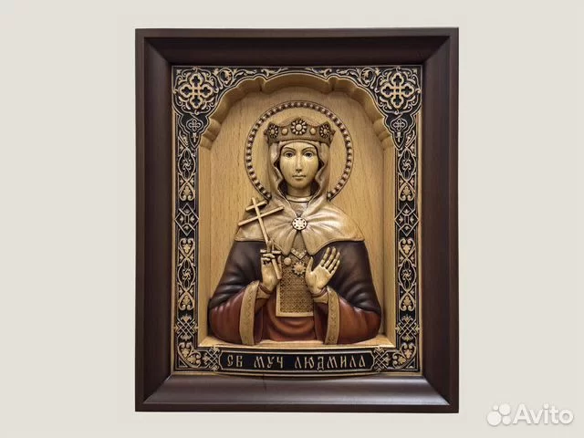 Резная икона Святая Людмила Чешская